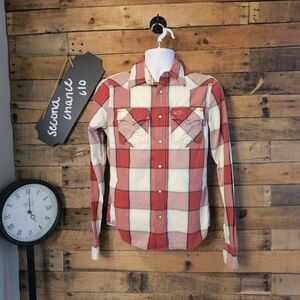 Hollister Men's Red, White, Blue Plaid Western Pearl Snap Cotton Casual Size S